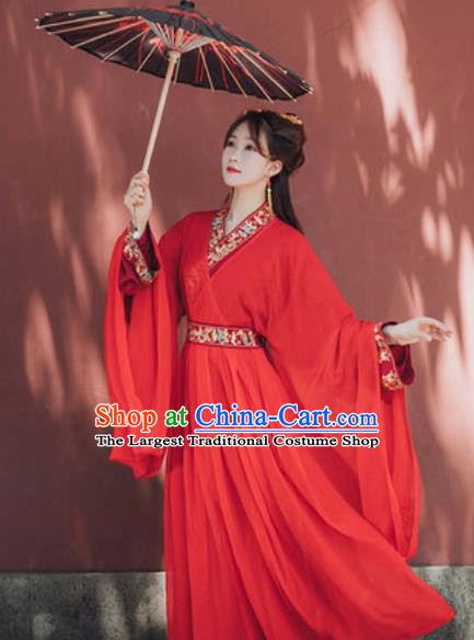 Traditional Chinese Qin Dynasty Palace Lady Red Hanfu Dress Ancient Royal Princess Historical Costumes for Women