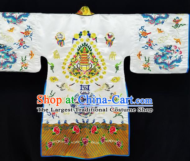 Chinese Ancient Taoist Priest Embroidered Dragon White Cassocks Traditional Taoism Vestment Costume