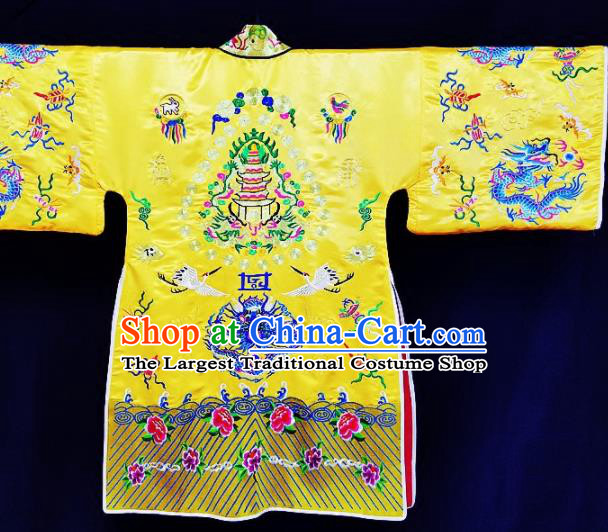 Chinese Ancient Taoist Priest Embroidered Crane Peony Yellow Cassocks Traditional Taoism Vestment Costume