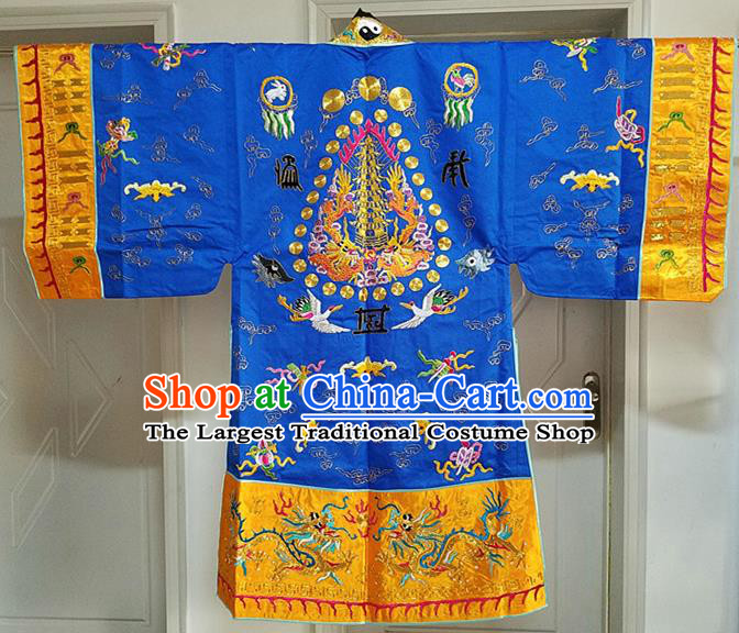 Chinese Ancient Taoist Priest Embroidered Cloud Cranes Royalblue Cassocks Traditional Taoism Vestment Costume