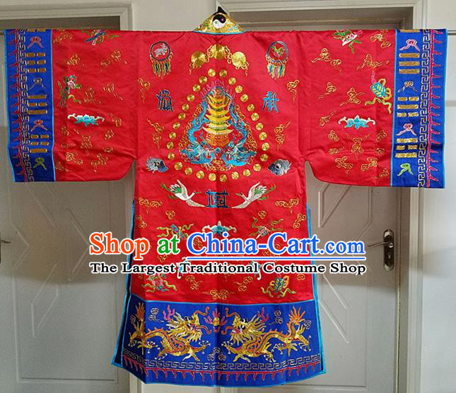 Chinese Ancient Taoist Priest Embroidered Cloud Cranes Red Cassocks Traditional Taoism Vestment Costume