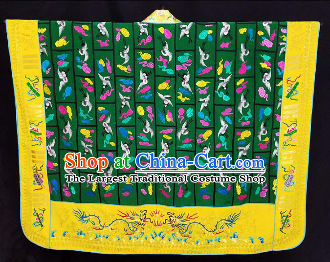 Chinese Ancient Taoist Priest Handmade Embroidered Cloud Cranes Green Cassocks Traditional Taoism Vestment Costume