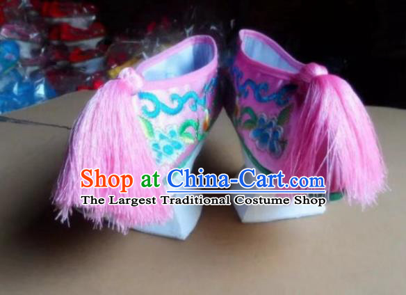 Chinese Ancient Court Princess Pink Shoes Traditional Qing Dynasty Imperial Consort Embroidered Shoes for Women