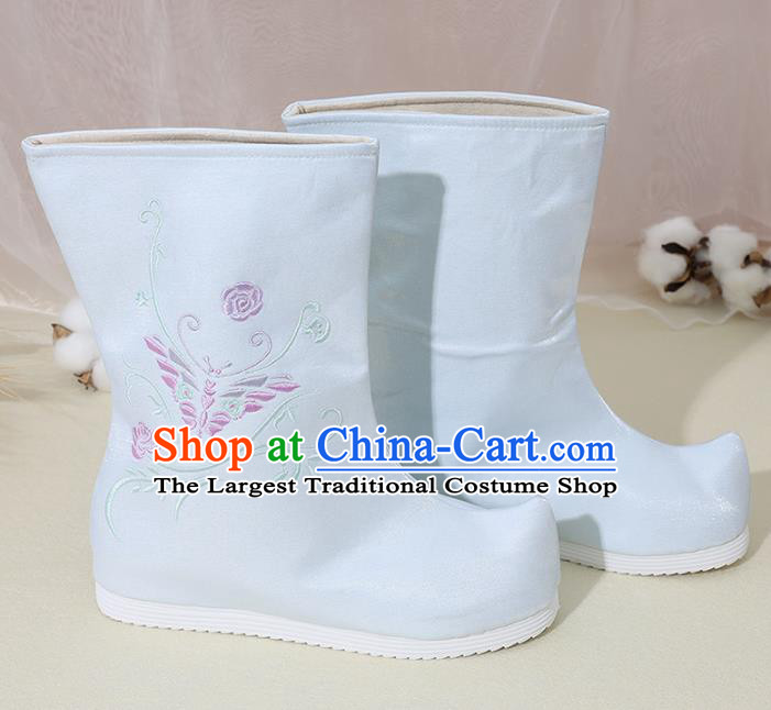 Chinese National Embroidered Butterfly Blue Boots Hanfu Shoes Traditional Princess Shoes Ancient Shoes for Women