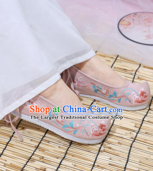 Traditional Chinese National Pink Embroidered Shoes Ancient Princess Shoes Handmade Hanfu Shoes for Women