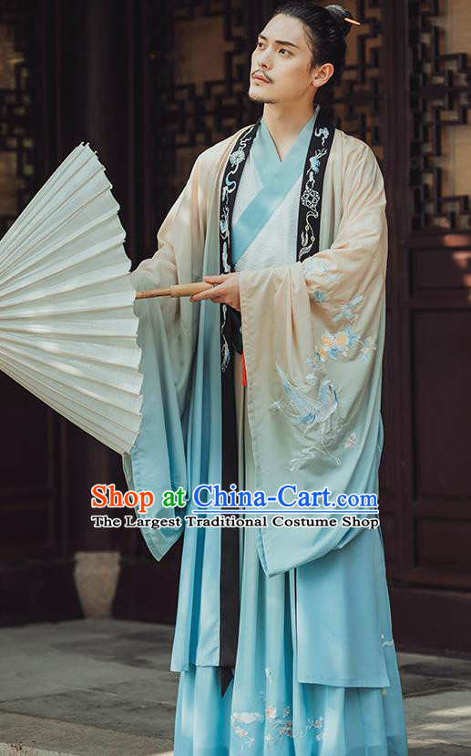 Traditional Chinese Jin Dynasty Gentleman Hanfu Cloak Ancient Royal Prince Historical Costumes for Men