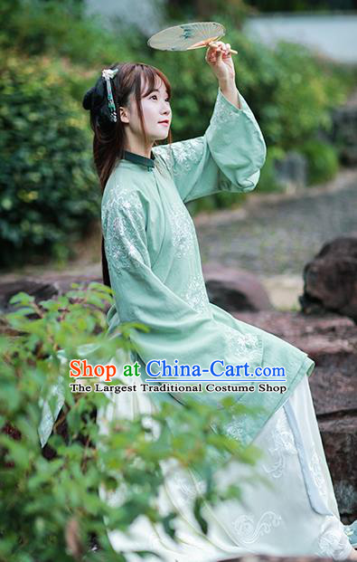 Traditional Chinese Ming Dynasty Royal Princess Historical Costumes Ancient Nobility Lady Green Hanfu Dress for Women