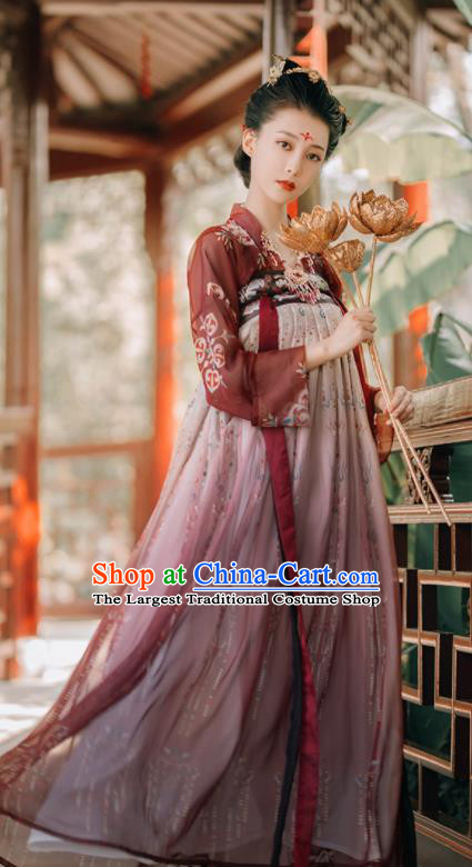 Traditional Chinese Tang Dynasty Royal Princess Historical Costumes Ancient Palace Lady Purple Hanfu Dress for Women