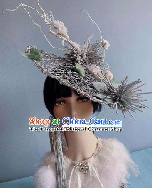 Top Grade Halloween Stage Show Grey Top Hat Brazilian Carnival Headdress for Women