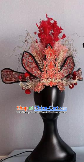 Traditional Chinese Deluxe Red Phoenix Coronet Hair Accessories Halloween Stage Show Headdress for Women