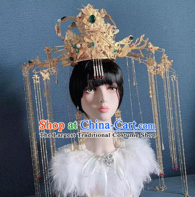 Traditional Chinese Deluxe Golden Tassel Palace Phoenix Coronet Hair Accessories Halloween Stage Show Headdress for Women