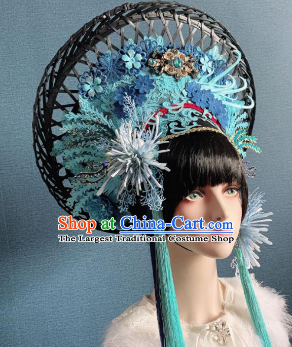 Traditional Chinese Deluxe Blue Phoenix Coronet Hair Accessories Halloween Stage Show Headdress for Women