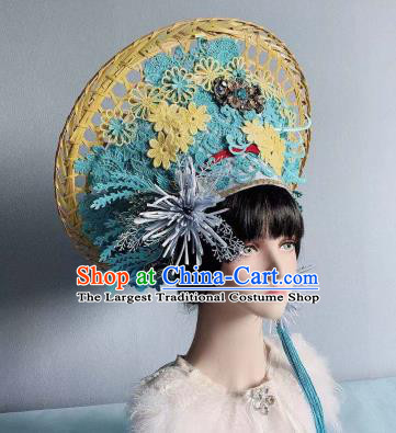 Traditional Chinese Deluxe Blue Hat Phoenix Coronet Hair Accessories Halloween Stage Show Headdress for Women