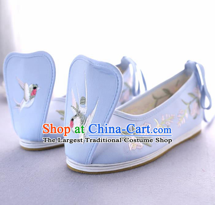 Traditional Chinese Ancient Princess Embroidered Blue Shoes Cloth Shoes Handmade Hanfu Shoes for Women