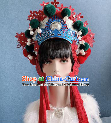 Traditional Chinese Deluxe Red Lace Phoenix Coronet Hair Accessories Halloween Stage Show Headdress for Women