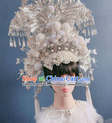 Traditional Chinese Deluxe Argent Phoenix Coronet Hair Accessories Halloween Stage Show Headdress for Women