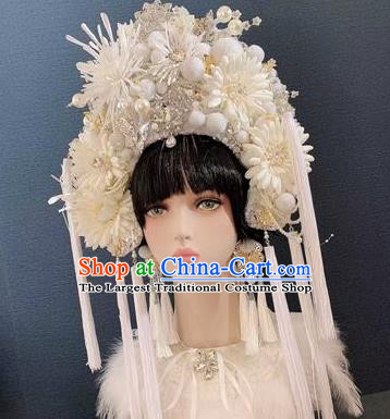 Traditional Chinese Deluxe White Phoenix Coronet Hair Accessories Halloween Stage Show Headdress for Women
