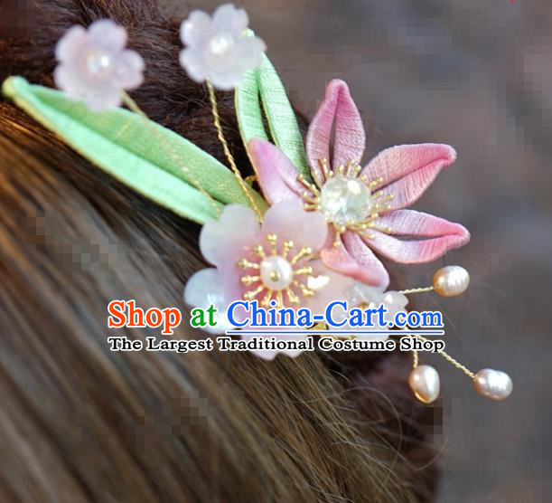 Traditional Chinese Handmade Court Hairpins Hair Accessories Ancient Hanfu Pink Flower Hair Claw for Women