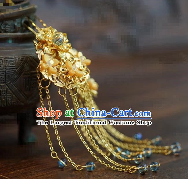 Traditional Chinese Handmade Court Golden Osmanthus Tassel Hairpins Hair Accessories Ancient Hanfu Hair Clip for Women