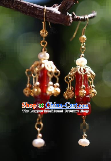 Traditional Chinese Handmade Court Agate Pearl Ear Accessories Ancient Princess Earrings for Women