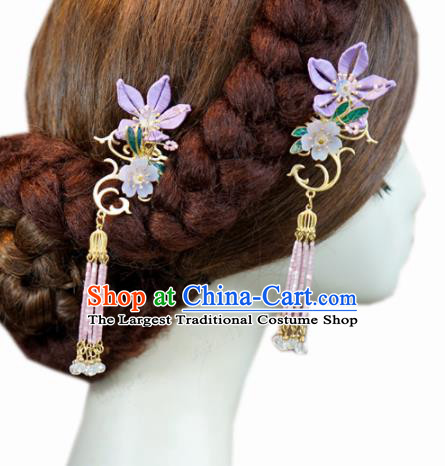 Traditional Chinese Ancient Queen Bauhinia Hair Clips Handmade Hanfu Court Hairpins Hair Accessories for Women