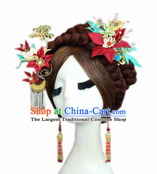 Traditional Chinese Wedding Hair Accessories Ancient Bride Tassel Hairpins Complete Set for Women