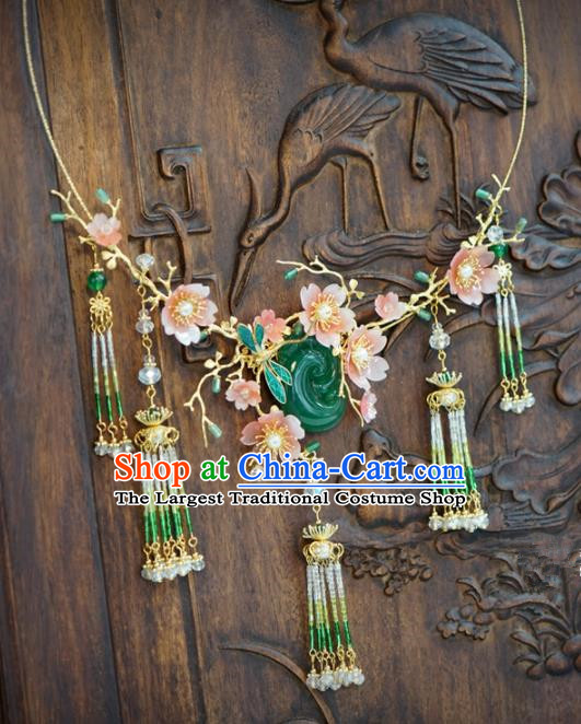 Traditional Chinese Handmade Court Jade Necklace Jewelry Accessories Ancient Princess Tassel Necklet for Women