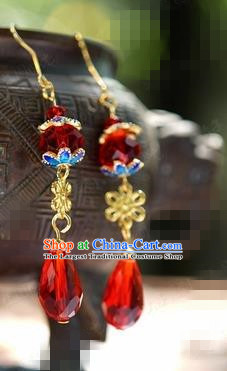 Traditional Chinese Handmade Court Ear Accessories Ancient Princess Red Earrings for Women