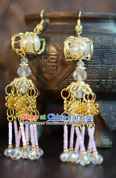 Traditional Chinese Handmade Court Ear Accessories Ancient Princess Pink Earrings for Women