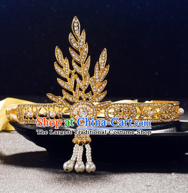 Traditional Chinese Ancient Hanfu Golden Hair Crown Court Queen Handmade Hair Accessories for Women