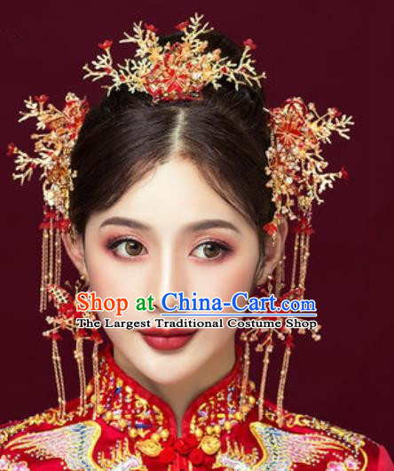 Traditional Chinese Wedding Butterfly Phoenix Coronet Luxury Hair Accessories Ancient Bride Hairpins Complete Set for Women