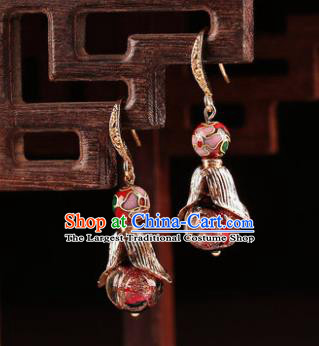 Traditional Chinese Handmade Court Ear Accessories Classical Enamel Red Earrings for Women