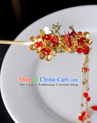 Traditional Chinese Ancient Hanfu Plum Tassel Hair Clip Court Queen Hairpins Handmade Hair Accessories for Women