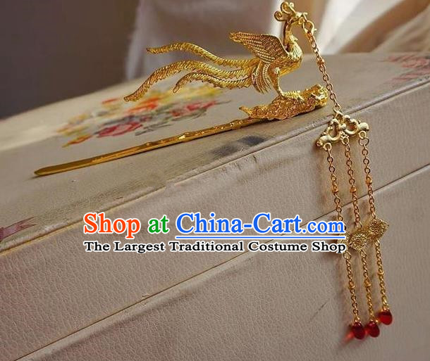 Traditional Chinese Hanfu Golden Tassel Phoenix Hair Clip Ancient Court Queen Hairpins Handmade Hair Accessories for Women