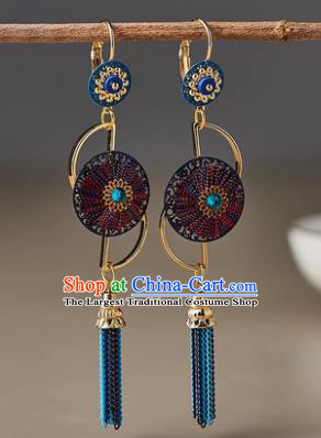 Traditional Chinese Handmade Court Ear Accessories Classical Blue Tassel Earrings for Women