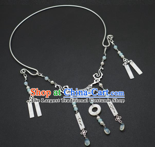 Traditional Chinese Handmade Court Blue Beads Necklace Jewelry Accessories Ancient Princess Necklet for Women