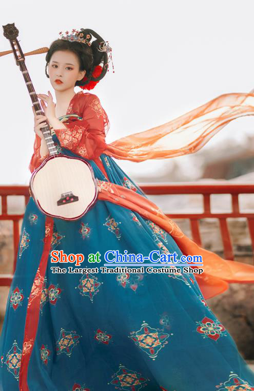 Traditional Chinese Tang Dynasty Replica Costumes Ancient Imperial Concubine Flying Apsaras Green Hanfu Dress for Women