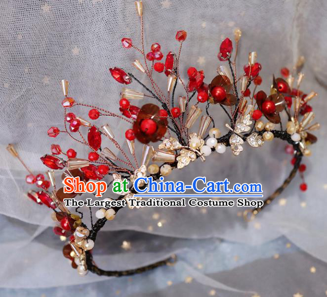 Handmade Baroque Princess Red Flowers Royal Crown Children Hair Clasp Hair Accessories for Kids