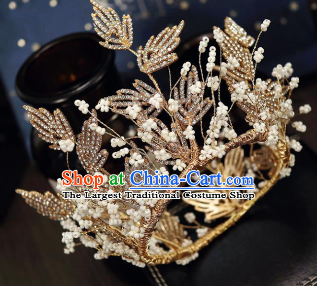 Handmade Baroque Princess Golden Crystal Royal Crown Children Hair Clasp Hair Accessories for Kids