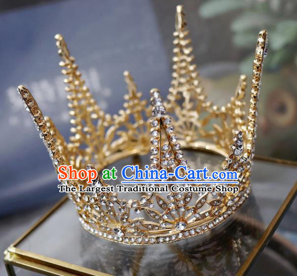 Handmade Baroque Princess Golden Round Royal Crown Children Hair Clasp Hair Accessories for Kids