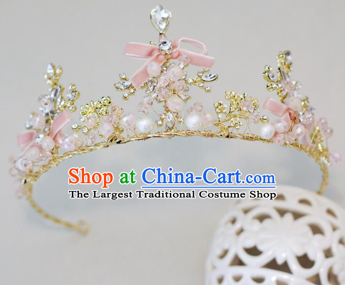 Handmade Baroque Princess Pink Bowknot Royal Crown Children Hair Clasp Hair Accessories for Kids