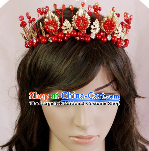 Handmade Baroque Princess Red Beads Royal Crown Children Hair Clasp Hair Accessories for Kids