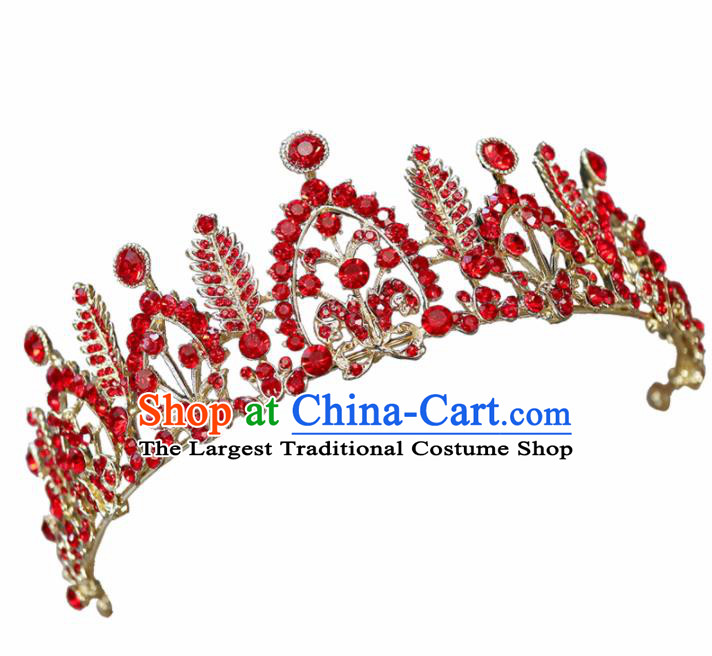 Handmade Baroque Princess Red Crystal Royal Crown Children Hair Accessories for Kids