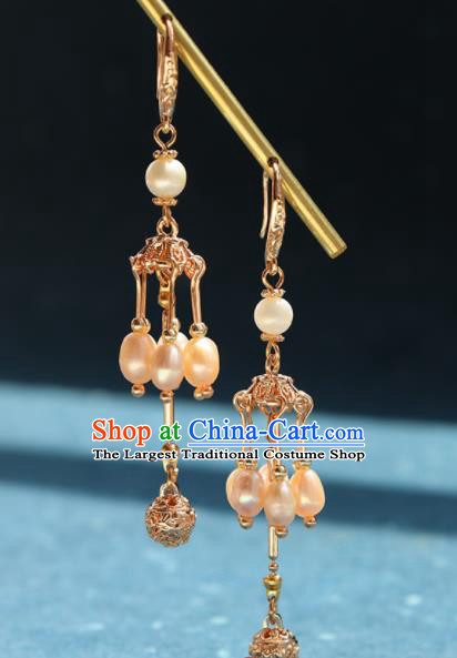 Traditional Chinese Handmade Pearls Tassel Earrings Hanfu Ear Accessories for Women