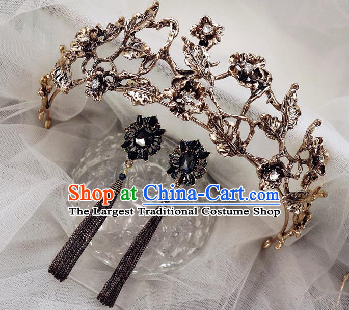 Handmade Baroque Princess Golden Leaf Royal Crown Children Hair Accessories for Kids