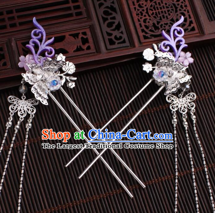 Traditional Chinese Hanfu Purple Antler Tassel Hair Clip Ancient Court Princess Hairpins Handmade Hair Accessories for Women