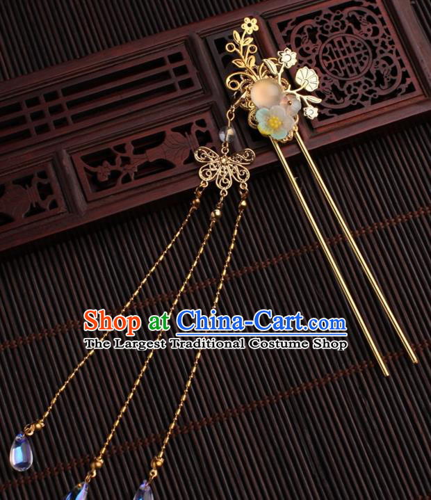 Traditional Chinese Hanfu Golden Flowers Tassel Hair Clip Ancient Court Princess Hairpins Handmade Hair Accessories for Women