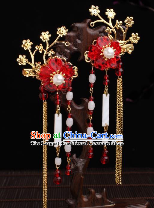 Traditional Chinese Hanfu Red Plum Hair Claws Ancient Court Princess Hairpins Hair Accessories for Women