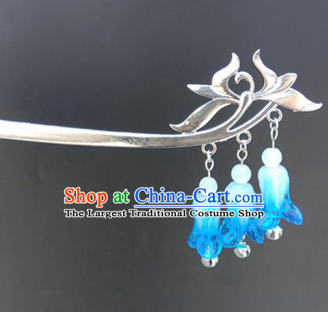 Traditional Chinese Hanfu Bells Tassel Blue Hair Clip Ancient Court Princess Hairpins Hair Accessories for Women