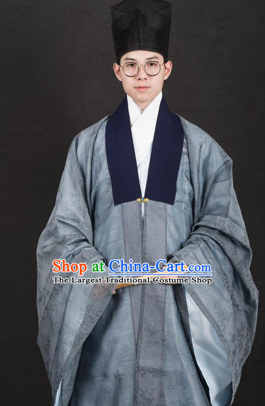 Traditional Chinese Ming Dynasty Swordsman Replica Costumes Ancient Taoist Priest Grey Hanfu Cloak for Men